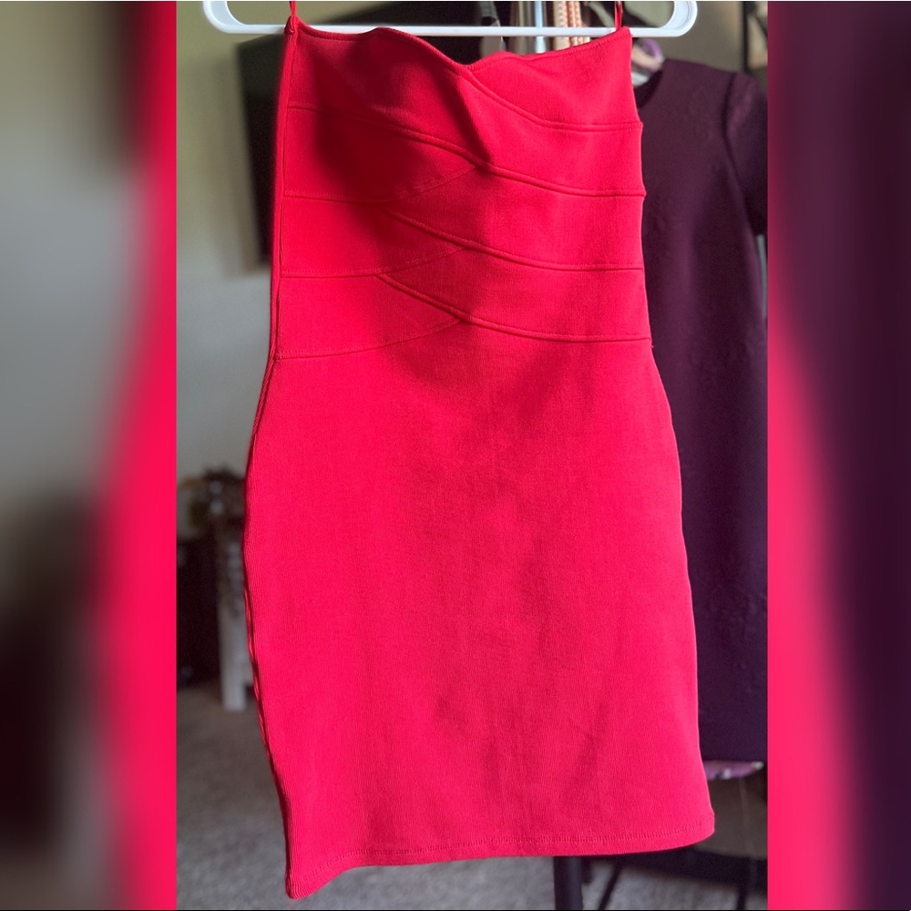 Red Fitted Strapless Dress
